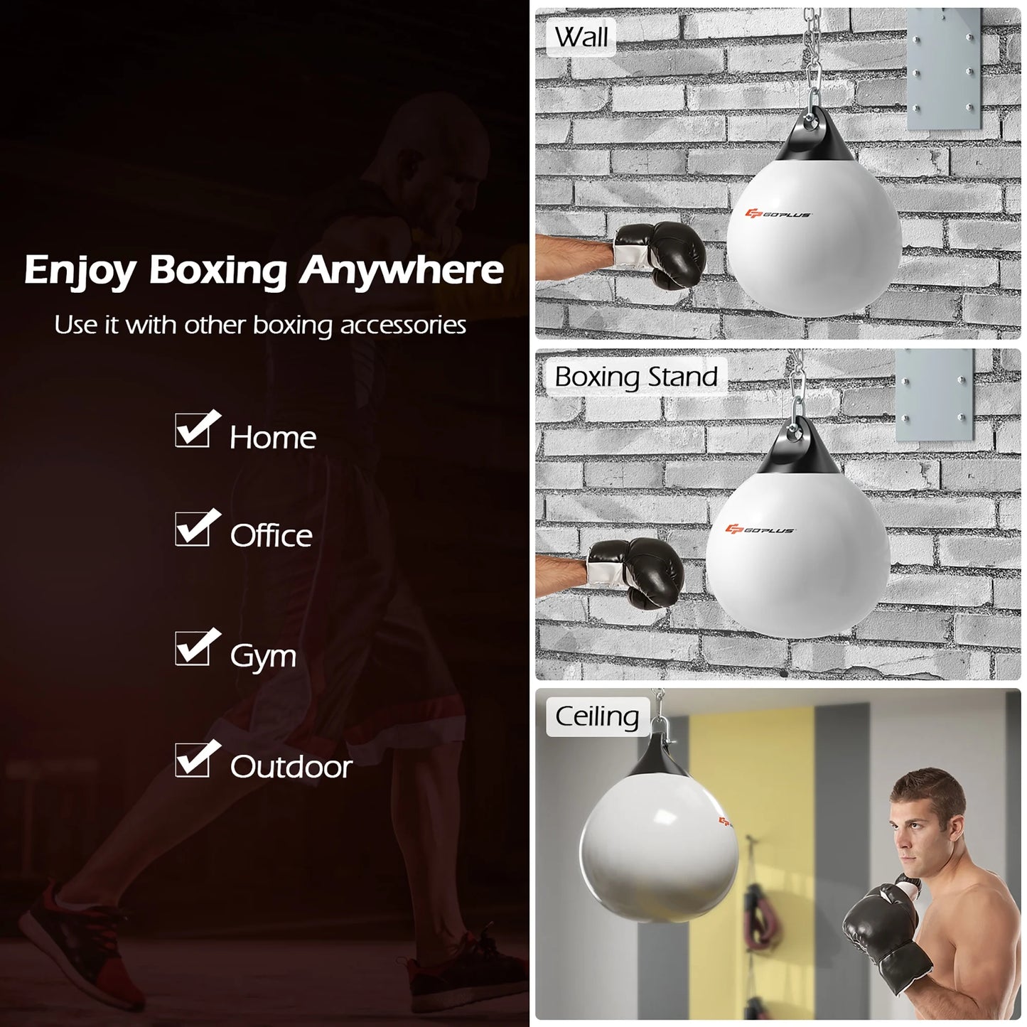 Goplus 18-Inch 110 lbs Heavy Water-Filled Aqua Training Boxing Bag for Home Gym - White